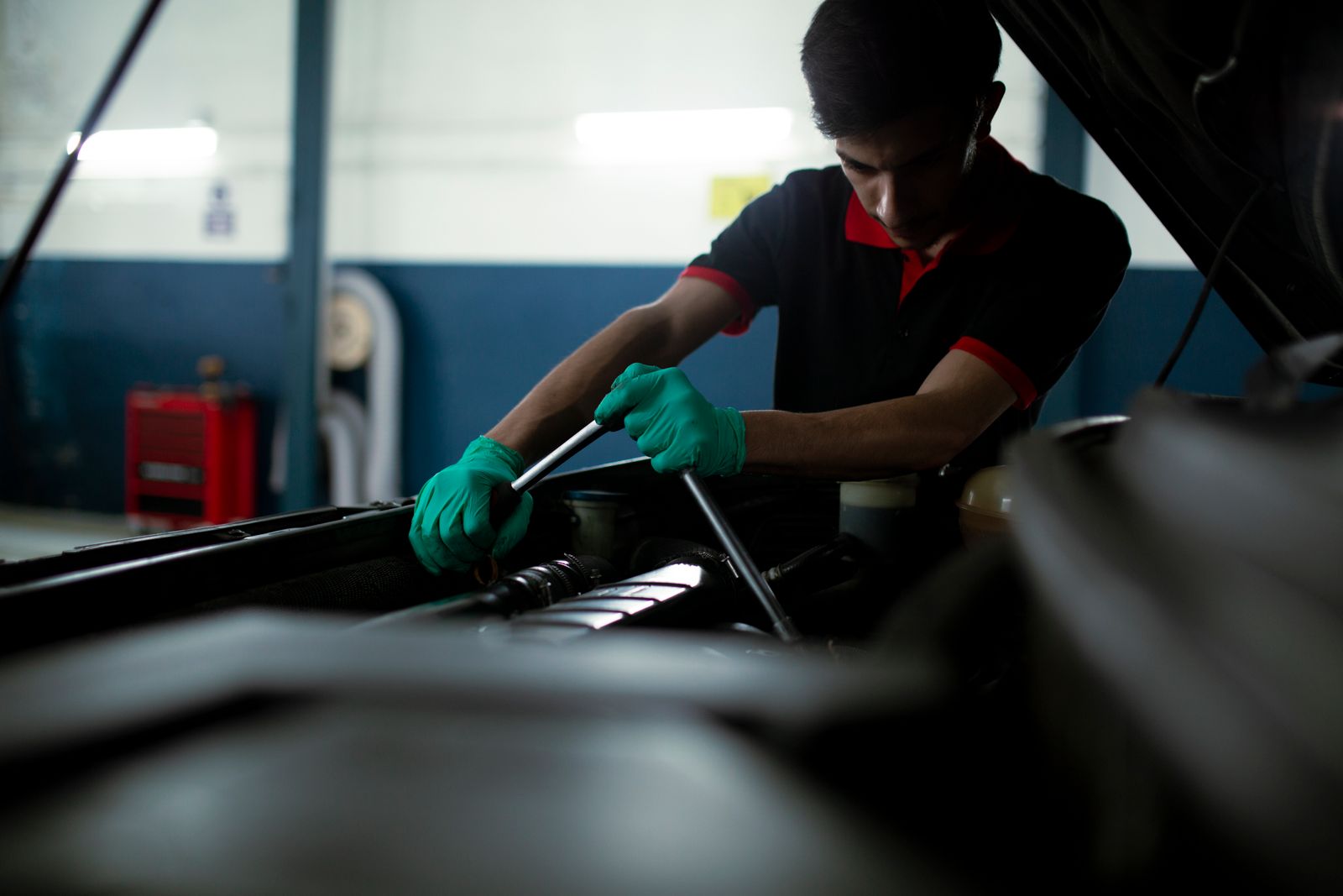 Technician at work in a service bay